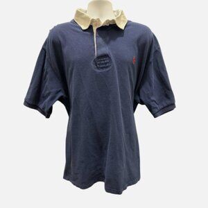 Polo Ralph Lauren Mens Short Sleeve Rugby Shirt RED Pony Logo Navy Blue XL VTG
